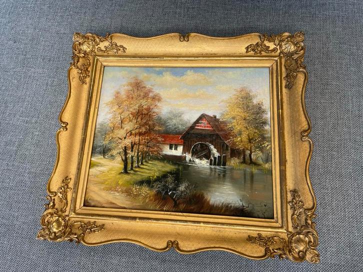 Schilderij Watermolen met Gouden Lijst, Antiek en Kunst, Kunst | Schilderijen | Klassiek, Ophalen of Verzenden