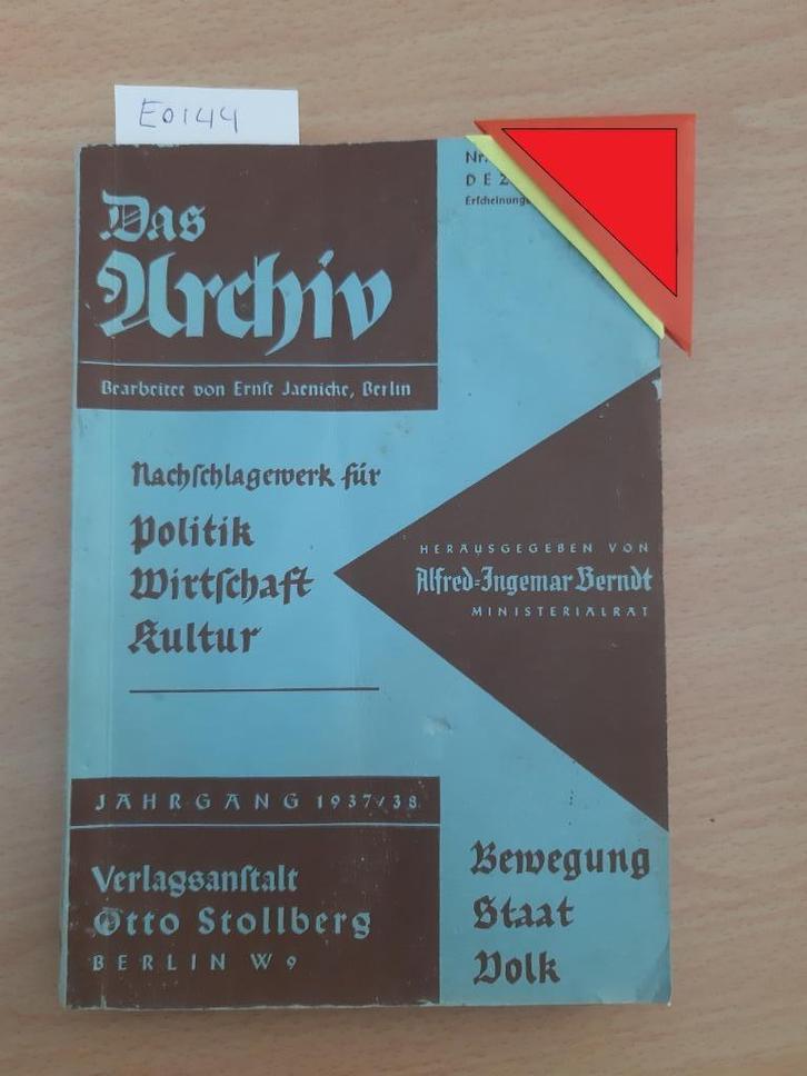 Das Archief politik/wirtschaft/kultur (1938), Verzamelen, Militaria | Tweede Wereldoorlog, Overige soorten, Boek of Tijdschrift