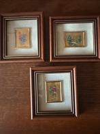 Drie Vintage Kunstwerkjes met 23K Gouden Rand, 1960, Antiek en Kunst, Kunst | Schilderijen | Klassiek, Ophalen