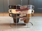 Setje van 6 koffie kopjes in metalen houder., Huis en Inrichting, Gebruikt, Ophalen of Verzenden, Overige stijlen, Kop(pen) en/of Schotel(s)