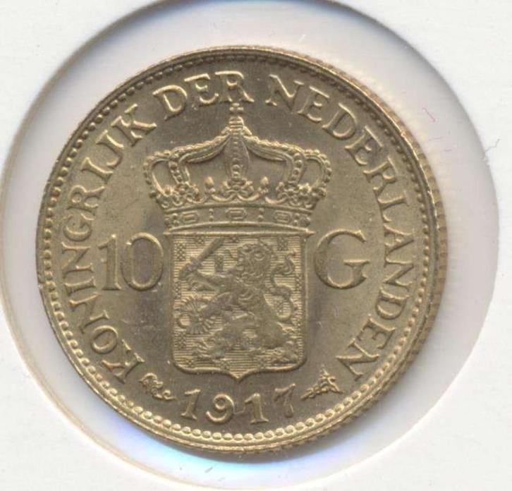 Nederland 10 Gulden 1917 Wilhelmina, Postzegels en Munten, Edelmetalen en Baren, Goud, Ophalen of Verzenden