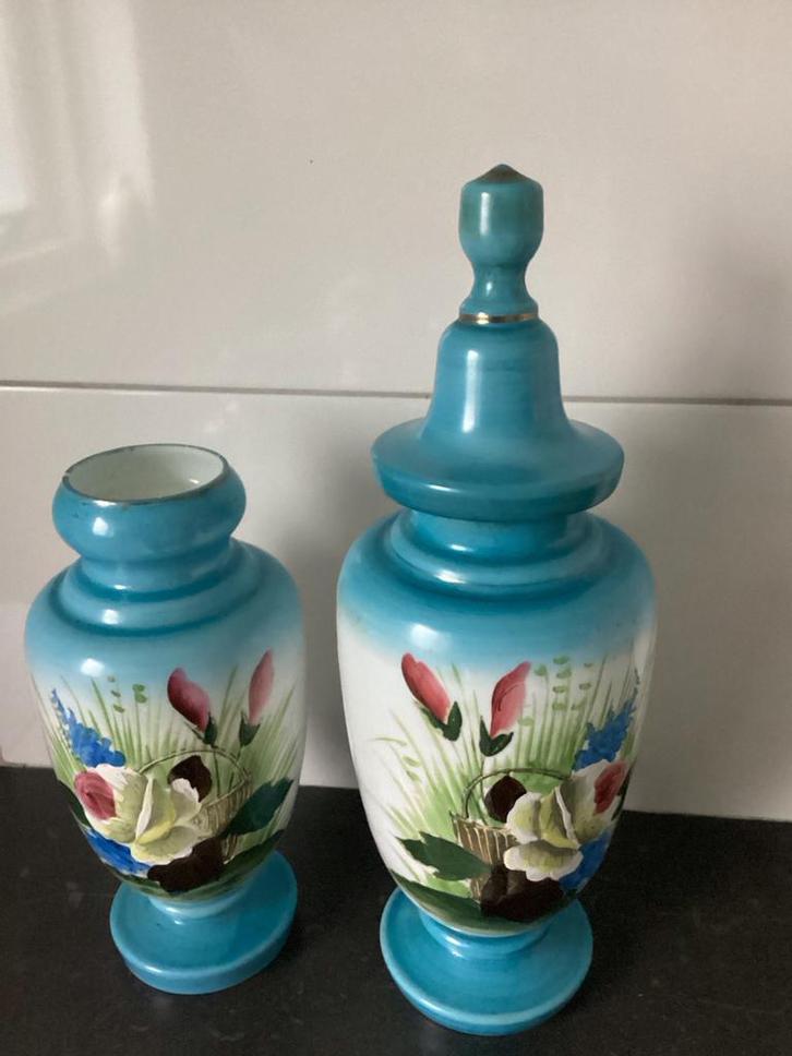 Porseleinen Vazenset - 3 stuks, Huis en Inrichting, Woonaccessoires | Vazen, Gebruikt, Blauw, Minder dan 50 cm, Aardewerk of Porselein