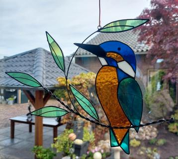 IJSVOGEL Tiffany Glas in lood NIEUW handgemaakt Raamhanger 