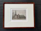 Ingelijste ets Willem Veldhorst - kerk Voorburg, Ophalen of Verzenden