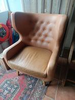 Lederen fauteuil cognac kleurig, Ophalen, Zo goed als nieuw, 75 tot 100 cm, 75 tot 100 cm