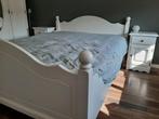 Tweepersoonsbed gebroken wit (grenen) met nachtkastjes, Ophalen, Wit, Tweepersoons, 200 cm