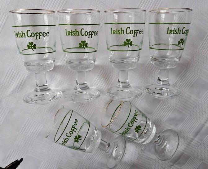 Irish Coffee glazen klaver groene randen en gouden bovenrand, Verzamelen, Biermerken, Zo goed als nieuw, Glas of Glazen, Overige merken