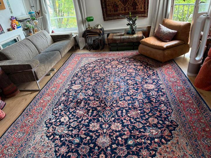 Handgeknoopt vintage vloerkleed Perzisch Kashan 367 x 265 cm, Huis en Inrichting, Stoffering | Tapijten en Kleden, Zo goed als nieuw