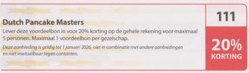 Dutch Pancake Masters. Amsterdam. 20% korting. Bon nr 111.  beschikbaar voor biedingen