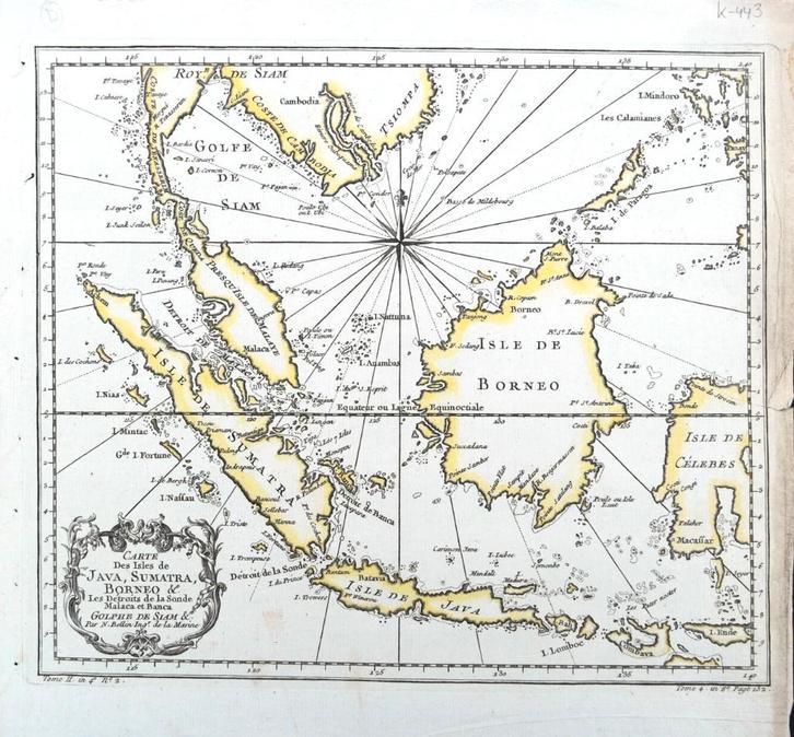 Java, Sumatra en Borneo 1747.  Een 250 jaar oude Landkaart., Boeken, Atlassen en Landkaarten, Gelezen, Landkaart, Wereld, Voor 1800