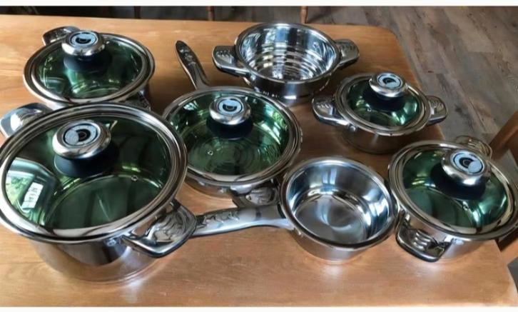 NIEUW Pannenset RVS met glazen deksel voor elke warmtebron, Huis en Inrichting, Keuken | Potten en Pannen, Nieuw, Pannenset, Rvs