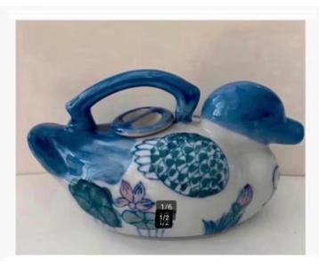 Brocante eend porselein Chinees blauw wit 16 x 10 cm beschikbaar voor biedingen