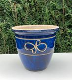 Mooie geglazuurde blauwe bloempot voor buiten., Tuin en Terras, Bloempotten, Ophalen, Rond, Aardewerk, Minder dan 40 cm