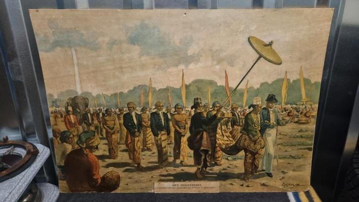 Oude schoolplaat: Het Oogstfeest in Djokjakarta, Antiek en Kunst, Curiosa en Brocante, Ophalen