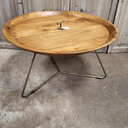 Salontafel Medja hout met gouden frame rond, Huis en Inrichting, Tafels | Salontafels, Gebruikt, Minder dan 50 cm, 50 tot 100 cm