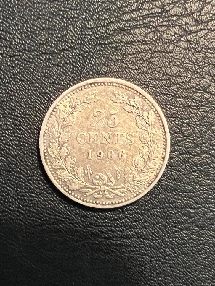 25 cent 1906, Postzegels en Munten, Munten | Nederland, Losse munt, 25 cent, Koningin Wilhelmina, Zilver, Ophalen of Verzenden