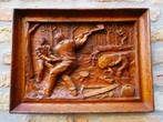 3D houtsnijwerk plaquette lijst  houthakkers gesigneerd, Ophalen of Verzenden