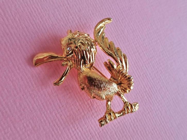 jwg Vintage 60s rare funky vogel broche goud klr verguld, Sieraden, Tassen en Uiterlijk, Antieke sieraden, Broche, Overige materialen