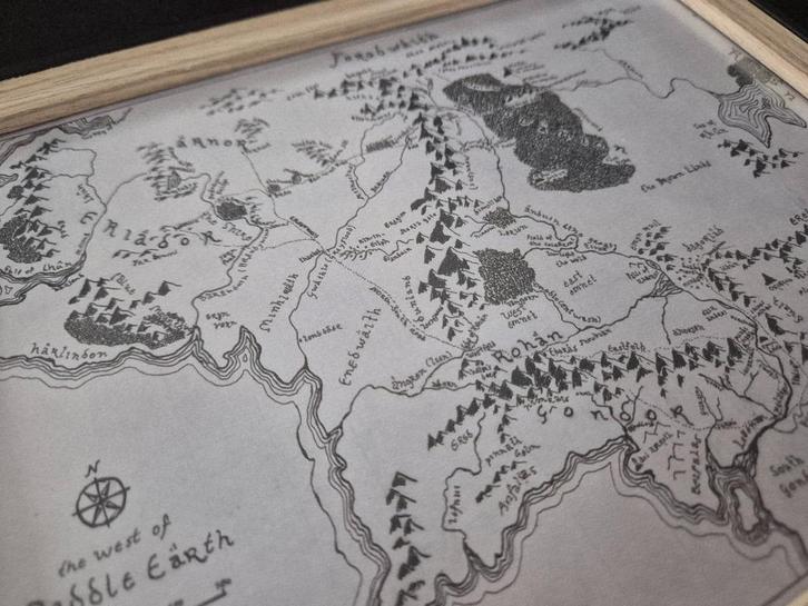 Print met lijst Lord Of The Rings Middle Earth map, Verzamelen, Lord of the Rings, Nieuw, Overige typen, Ophalen of Verzenden