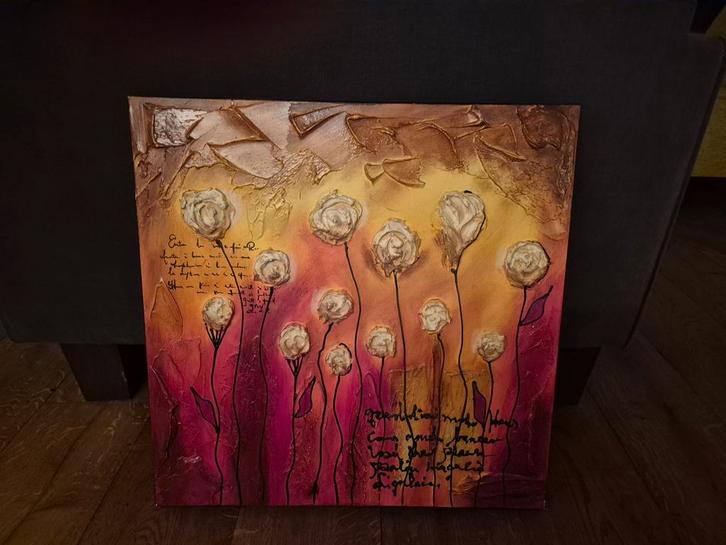 Schilderij 60x60 cm - Abstracte Bloemen, Antiek en Kunst, Kunst | Schilderijen | Klassiek, Ophalen