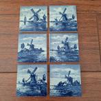 6 Delfts blauwe tegeltjes 7,5 x 7,5 cm molens, Ophalen of Verzenden