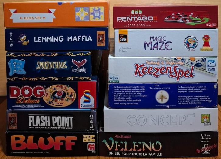 Pakket oa. Keezen, Magic Maze, Pentago, Bluff, Spokenchaos, Hobby en Vrije tijd, Gezelschapsspellen | Bordspellen, Gebruikt, Een of twee spelers