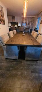 Eettafel 100x240 zwart met houtlook  met een spinpoot, Ophalen, Zo goed als nieuw