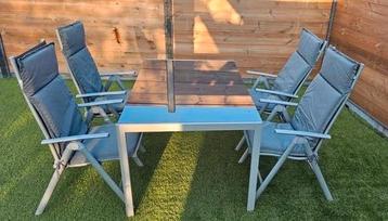 Tuinset 9-delig met verstelbare stoelen en glazen tafel beschikbaar voor biedingen