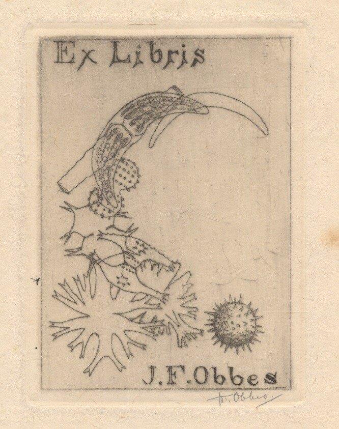 2034 Ex Libris Nederland : Joan Francois Obbes, 1932, Antiek en Kunst, Kunst | Etsen en Gravures, Verzenden