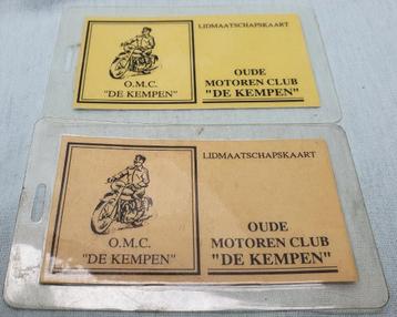 2 x lidmaatschapskaart O.M.C."De Kempen"; uit 1989 beschikbaar voor biedingen