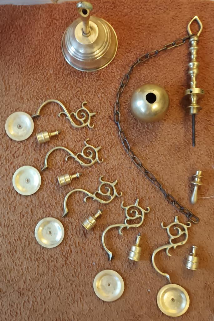 Schitterende koperen kaarsenkroon, Huis en Inrichting, Lampen | Kroonluchters, Gebruikt, Metaal, Ophalen of Verzenden