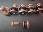 6 Antieke Houten Kastknoppen met Parelmoer Inlegd, Antiek en Kunst, Ophalen of Verzenden