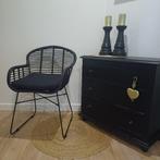 Hele mooi zwarte rotan fauteuil incl. kussen, Ophalen, Zo goed als nieuw, Kleed of Kussen