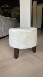 Poef voetenbank bijzettafel ecru creme velours fluweel, Ophalen, Minder dan 50 cm, Rond, Nieuw