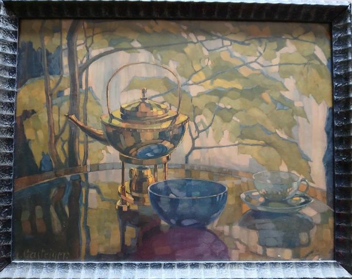 Anna Gasteiger Sophie (1877-1954) stilleven met theepot, Antiek en Kunst, Kunst | Litho's en Zeefdrukken, Ophalen