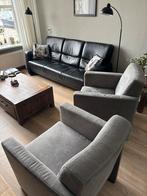 Bank en 2 fauteuils - Stijlvolle set, Huis en Inrichting, Banken | Bankstellen, Ophalen, Gebruikt, Driepersoons, Leer