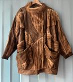 Vintage bruine lederen jas met beige stroken nertsbont XXL, Ophalen of Verzenden, Gedragen, Maat 46/48 (XL) of groter, Bruin