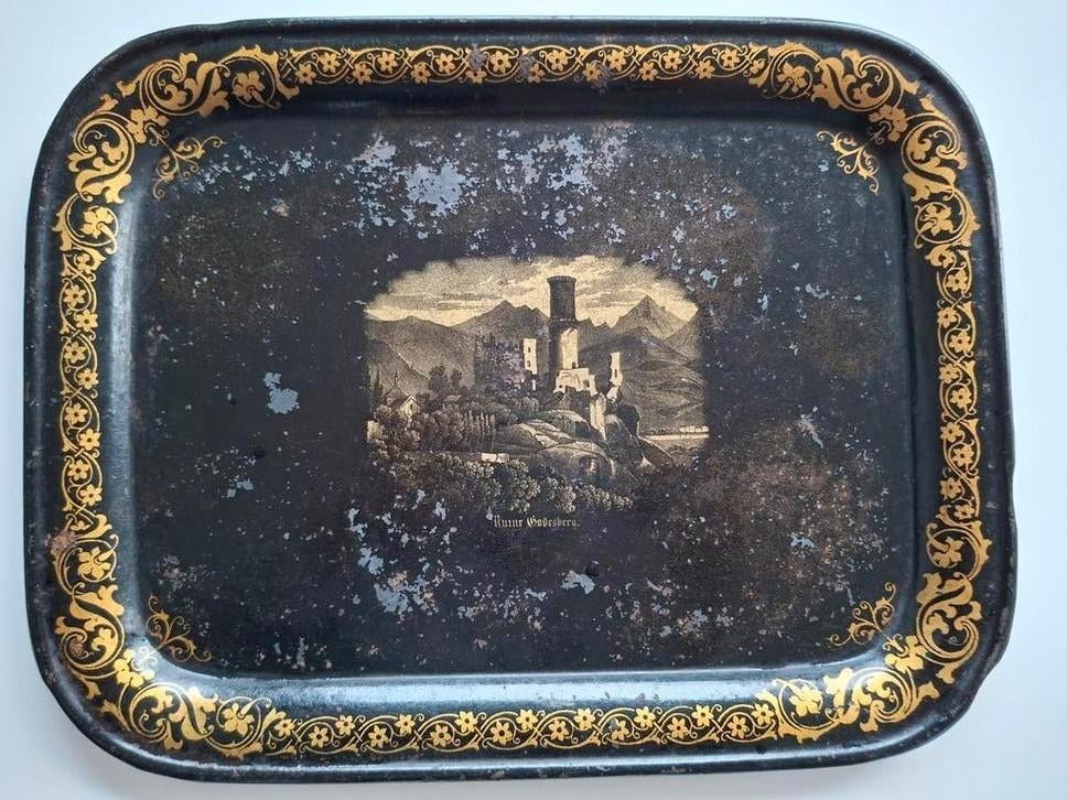 Vintage Dienblad met Gouden Details, Ophalen of Verzenden, Gebruikt, Rechthoekig, Metaal