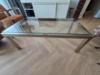 Glazen salontafel met roestvrijstalen geborsteld frame, Huis en Inrichting, Tafels | Salontafels, 50 tot 100 cm, Zo goed als nieuw