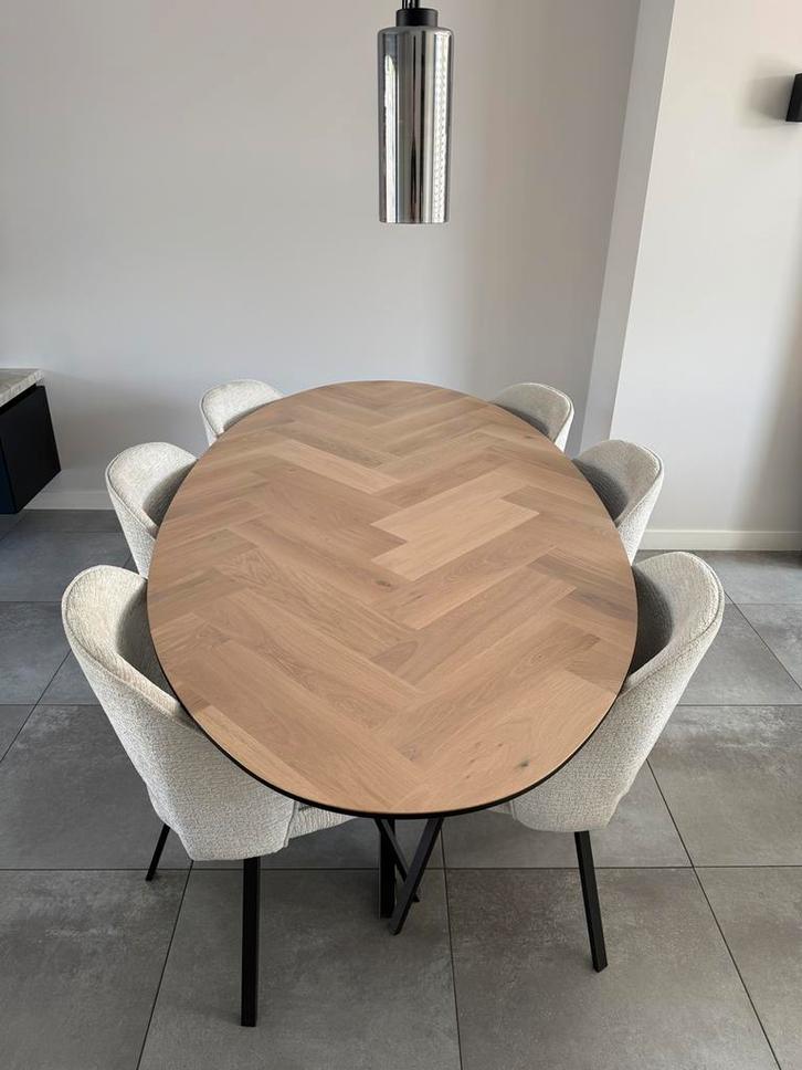 Tafel (ovaal - 220x110) Eiken Parket, Huis en Inrichting, Tafels | Eettafels, Zo goed als nieuw, 100 tot 150 cm, 200 cm of meer