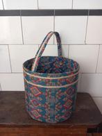 vintage stoffen mandje oude naaimand wol blauw Frans brocant, Antiek en Kunst, Verzenden