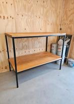Houten tafel met stalen frame, Ophalen, Gebruikt, 100 tot 150 cm, 75 cm of meer