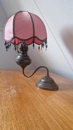 Antieke tafel olielamp met oudroze kap, Antiek en Kunst, Ophalen of Verzenden