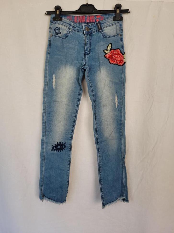 Stoere meiden spijkerbroek met stiksel mt 140 merk Retour, Kinderen en Baby's, Kinderkleding | Maat 140, Zo goed als nieuw, Meisje