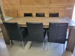 6 Leren eetkamer stoelen met armleuning, Ophalen, Gebruikt, Blauw, Metaal