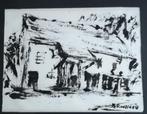 Expressionistisch zicht op boerderij. Olie/papier. 42/42 cm., Ophalen