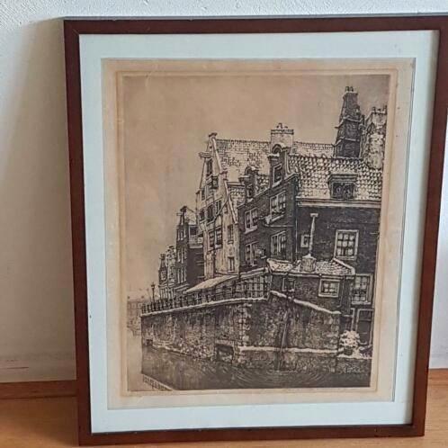 Ets Cornelis Brandenburg - Amsterdam Grimnessesluis winter, Antiek en Kunst, Kunst | Etsen en Gravures, Ophalen