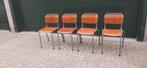 Retro school stoelen 4 stuks, Metaal, Vier, Gebruikt, Bruin