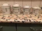 4 Mooie Keramiek voorraadpotten koffie, thee, suiker, bloem, Antiek en Kunst, Curiosa en Brocante, Ophalen