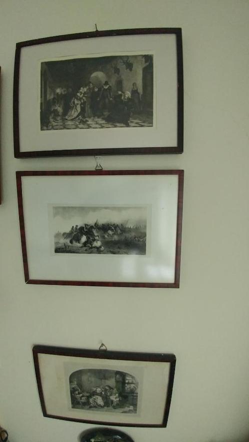 3 fraaie antieke steendrukken in dezelfde lijsten., Antiek en Kunst, Kunst | Etsen en Gravures, Ophalen of Verzenden
